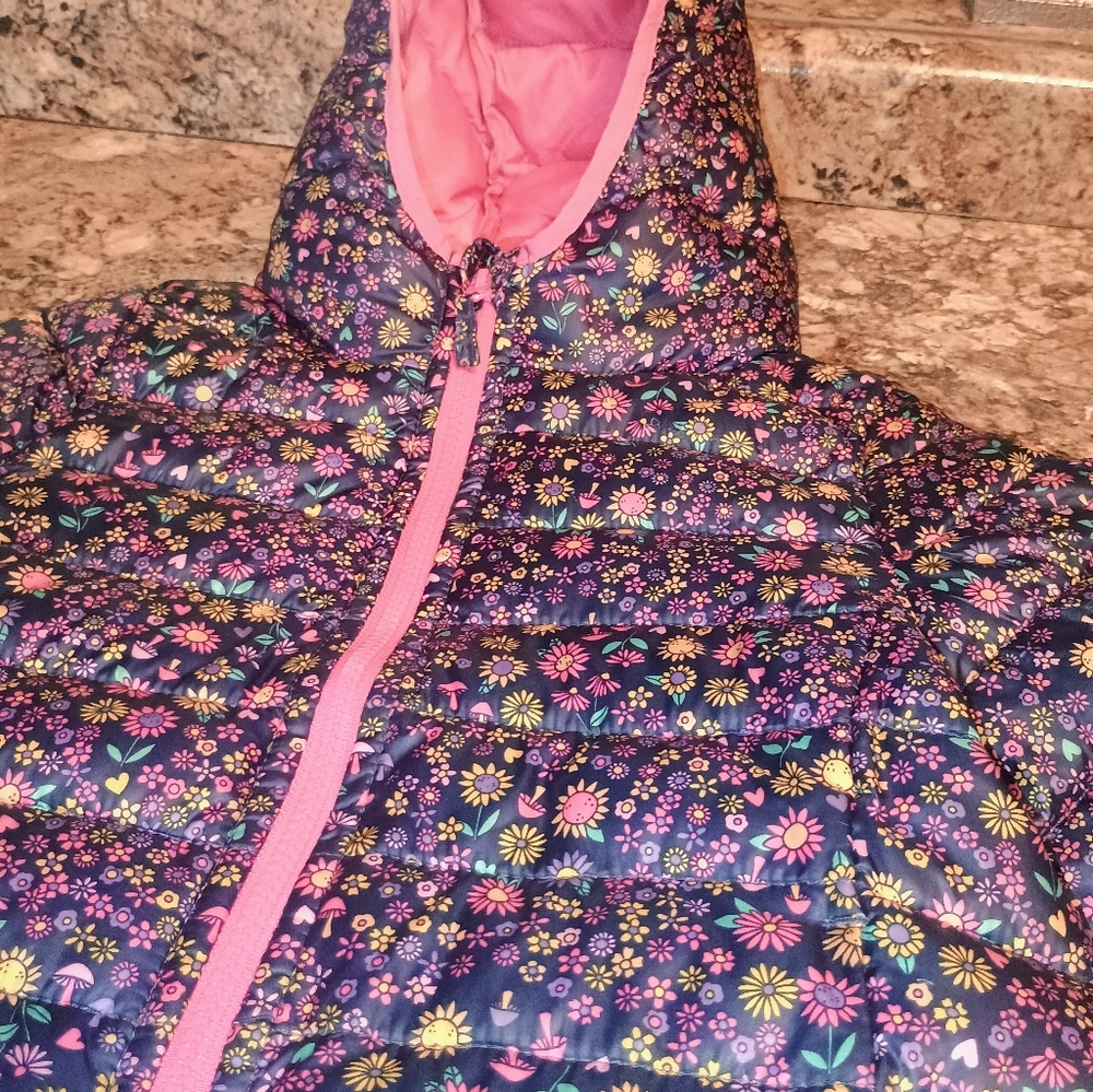 Jumping Beans Floral Puffer Jacket - Pink and Purple 5t - Picture 4 of 5